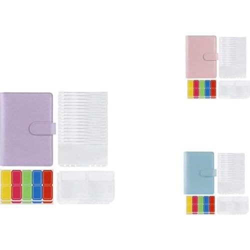 Binder Pockets A6 with Leather Binder Cover, 6-Ring Budget Binder with Cash Envelopes, Money Saving Binder