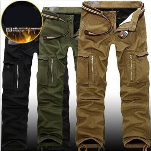 SHIERXI Warm Winter Mens Cargo Pants Casual Mens Pant Multi Pocket Military Overall for Men Outdoors Long Trousers