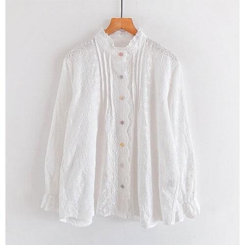 Lamtrip Unique Baroque Full Embroidery Retro Colorful Buttons Shirt Long Sleeve Blouse