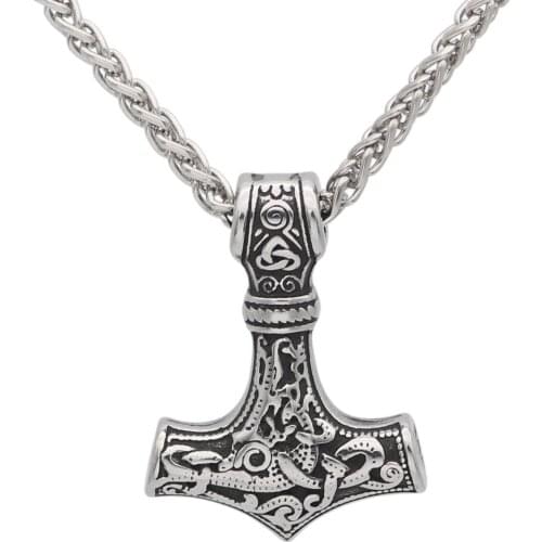 Viking 316L Stainless steel Thor Hammer Mjolnir Amulet Scandinavian pendant necklace