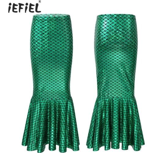 Kids Girls Fish Scale Printed Skirts Elastic Waist Ruffled Mermaid Tail Skirt Costume for Halloween Cosplay Fancy Party Dress Up
