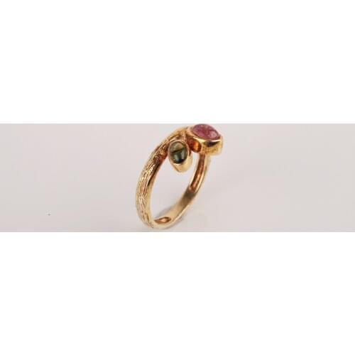 UM US JEWELRY Tourmaline Stone Gold Plated 925 Sterling Silver Women 'S Ring