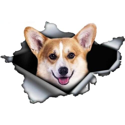 Funny Corgi Car Sticker Torn Metal Decal Reflective Stickers JDM Pet Dog Decals 3D Car Decoration 13cm*9cm