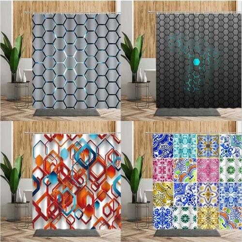 3D Geometric Pattern Shower Curtain Creative Nordic Bathroom Decor Waterproof Bathtub Cloth With Hook Bath Curtain Home Decorate