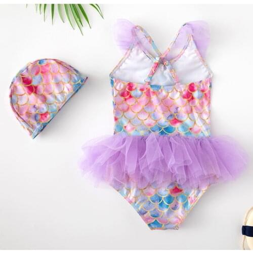 3-8y Summer Girls Swim Wear Mermaid Print Toddler Swimwear Girls Swimsuits Colorful Swimsuit Kids Childrens Swimsuit Cute