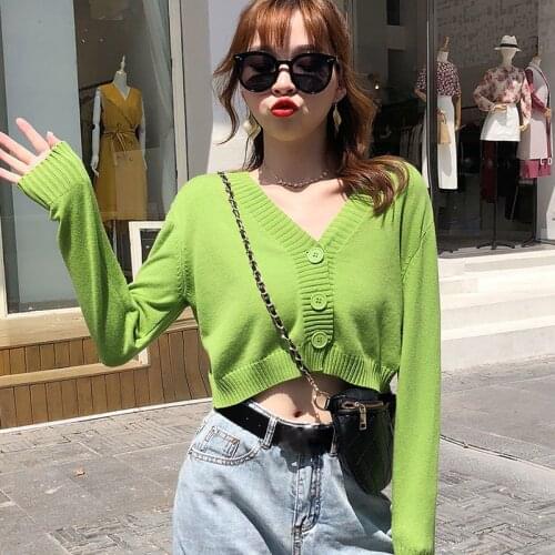 New Spring Autum Sweater For Women Knit Cardigan Short Korean Style 2020 Female V-neck Casual Knitted Woman Sweaters 7 Colors