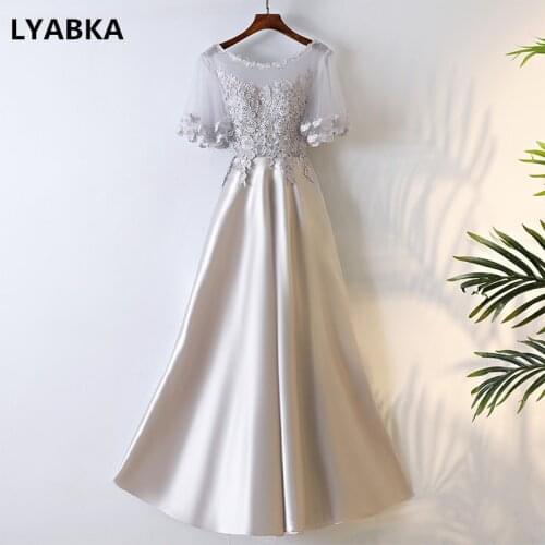 Evening Dress Robe De Soiree Abiye High Quality A-line Satin Appliques Prom Dress Scoop Neck Evening Dresses Vestido De Festa