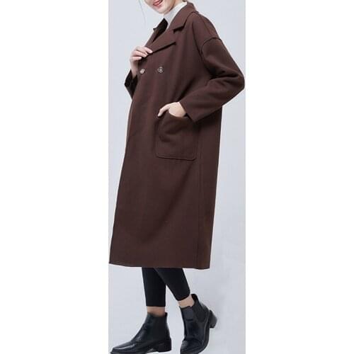 2021 New Year Womens Woolen Coat Long Outwear Autumn Winter Windbreaker Vintage Suit Collar Solid Color Elegant Trench Jacket