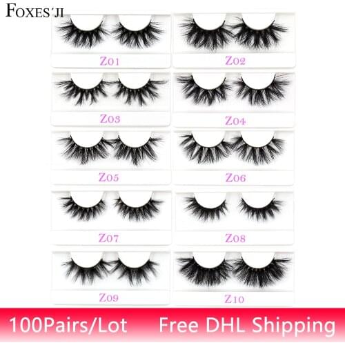 FOXESJI 100pairs Mink Eyelashes 5D Mink Lashes Cross Thick Dramatic Fluffy Natural False Eyelashes Eye Lashes Wholesale Free DHL