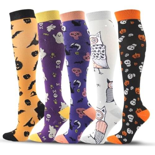2020 Unisex Compression Stockings Halloween Limited Owl Skull Elastic Autumn Winter Under the Knee Nylon Outdoor Sports Socks