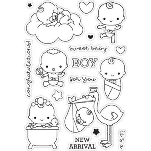 2021 NEW Bundled Cut Dies With Clear Stamp Of Sleeping Sweet Baby Bathtub Boy Toys Scrapbooking DIY Paper Card Embossing Die