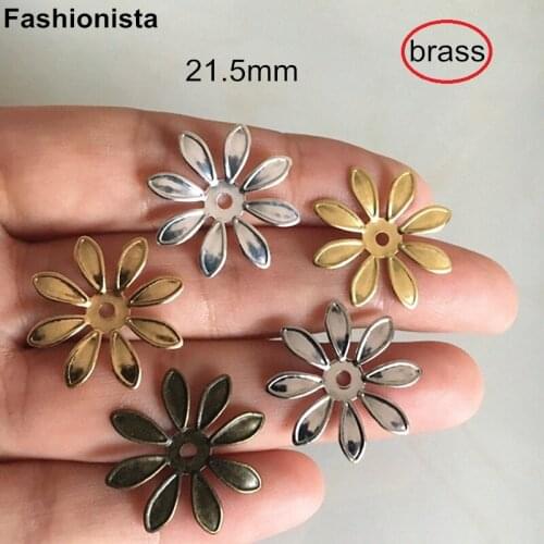 50 Pcs - Brass Flower Pattern Brass Stamping 21.5mm Flower Cap For Crafts Makiing,Gold,Bronze,Steel color - Free Shipping