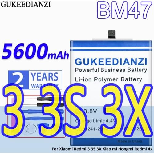 High Capacity GUKEEDIANZI Battery BM47 5600mAh For Xiaomi Redmi 3 3S 3X Xiao mi Hongmi Redmi 4x Redmi3 Redmi 4x Redmi3S Redmi3X