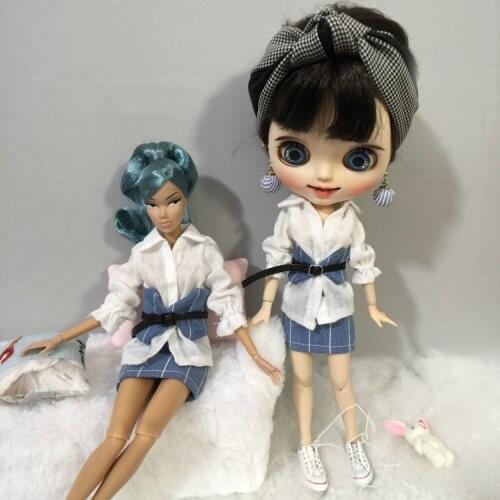 Free shipping Blyth Doll clothes 1/6 bjd dolls Accessories handmade 30cm clothes white shirt dress with belt 3pcs/set