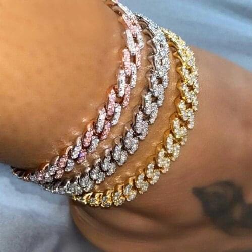 Caraquet Hip Hop Jewlery Iced Out Cuban Anklet Rhinestone for Women Bling Cubic Zirconia Anklet Foot Jewelry Barefoot Sandal