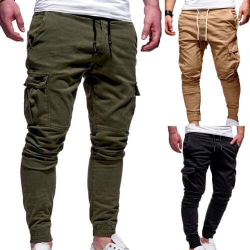 Casual Trousers Solid Jogger Pants Side Multi Pocket Men Sweatpants Cargo Pants Solid Color Drawstring Men Loose for Daily Wear