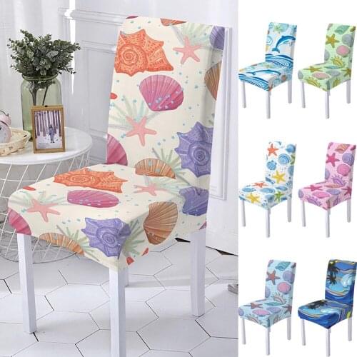 3D Digital Print Spandex Chair Cover for Dining Room Seaworld Starfish Print Chairs Covers Living Room Office Decoration
