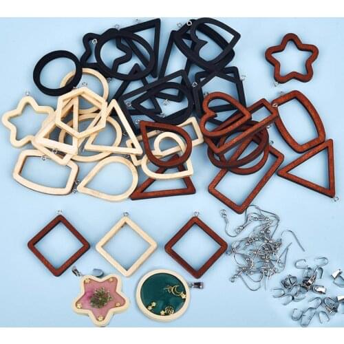 12pcs/Pack Wood Open Bezel Frame Pendant For DIY Resin Epoxy UV Jewelry Making Pressed Flower Jewelry Charms Accessories