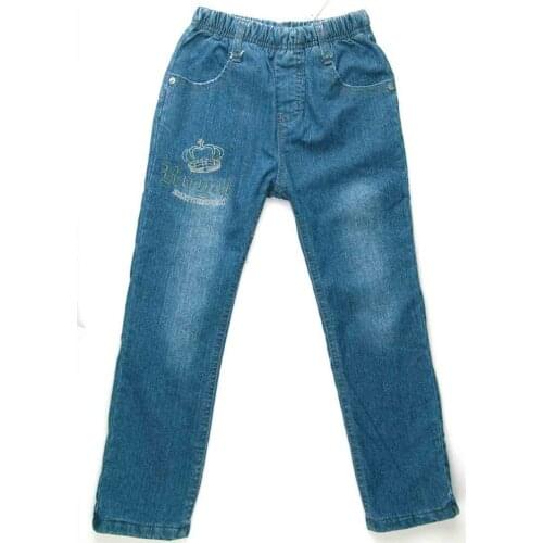 Boys fleece Jeans Warm flocking Denim Trousers Winter outerwear kids Pants children crown embroider autumn fluff clothes MH9005