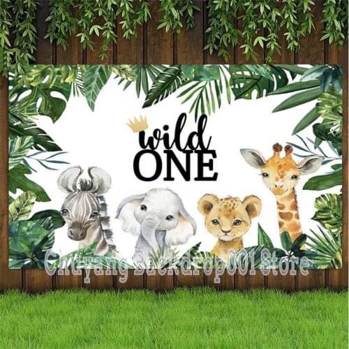 Wild One Backdrop Jungle Forest Animal Safari Newborn Baby Shower Birthday Party Photography Background Photo Booths Studio