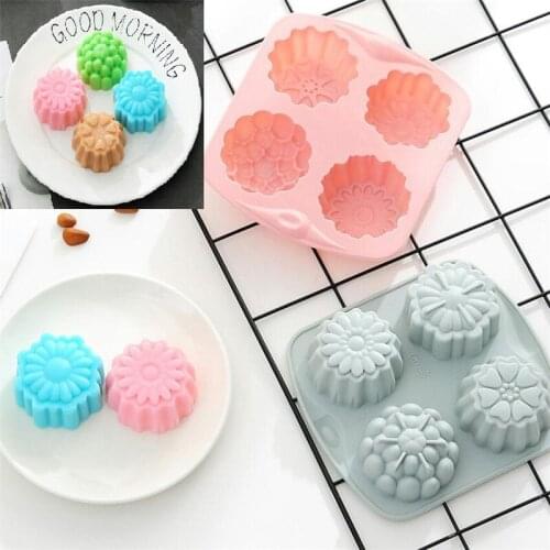 4 Holes Pink Flower Shaped Silicone Mould DIY Handmade Candle Cake Baking Soap Moulds Mold Kitchen Tools 15.7x13.9x3.1cm