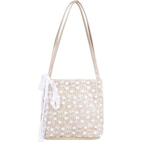 Ins bag summer straw woven female bag beach bag fashion lace woven bag small fresh one shoulder messenger bag bucket bag