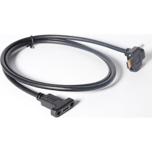 Dual Screw Locking USB Type C Up or Down Angle 90 Degree Male to female with Panel Mount Hole USB C Extension Cable 10Gbps 60Hz
