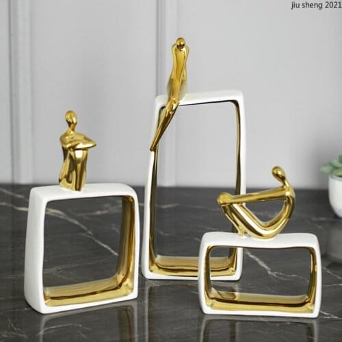 European-style Ceramic Portrait Hollow Ornaments Creative Golden Human Sculpture Crafts Desktop Crafts Ornaments Home Deco Gifts