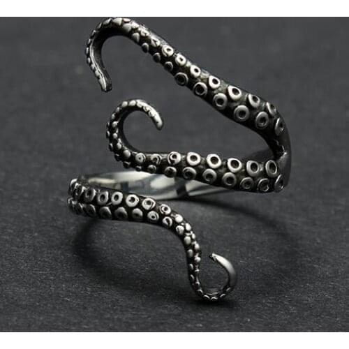 High Quality Titanium Steel Octopus Ring Opened Adjustable Resizable Finger Rings For Men Women Vintage Gothic Steampunk Jewelry