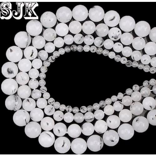 Natural Smooth Black Rutilated Quartz Stone Round Loose Beads For Handmade Jewelry Making 15"/Strand 4/6/8/10MM Wholesale