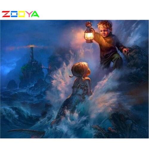 New Diamond Painting Cross Stitch Crystal Diamond Embroidery Mosaic Needlework Full Round Drill Mermaid & Boy Decorative H8116