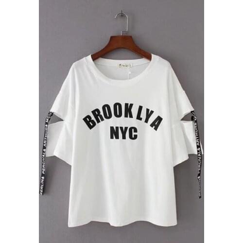 2018 summer new large size womens fat sister loose leisure college fresh letter T-shirt Girl short-sleeved round neck pullover