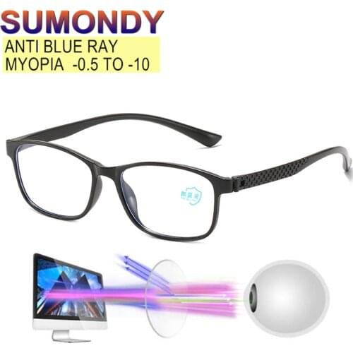 SUMONDY Anti Blue Ray Prescription Glasses Nearsighted -0.5 to -10 Men Women New Arrival Anti-radiation Myopia Spectacles UF124