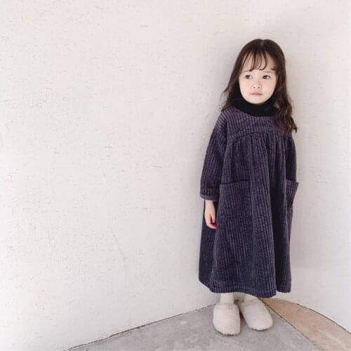 2019 Autumn Winter Girls Dress Fashion Plus Velvet Corduroy Long Sleeve Dress for Girls Kids Clothing High Quality Brand Clothes