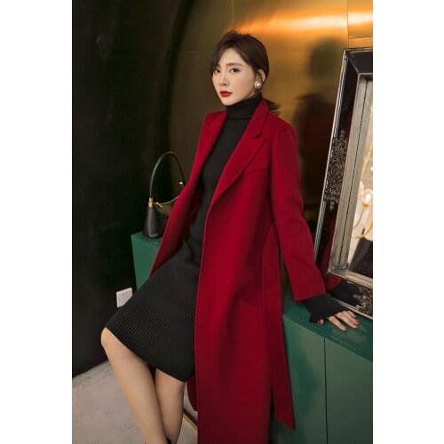 Autumn new product OL temperament European and American long-sleeved lapel Slim type womens double-sided woolen coat warm jacke