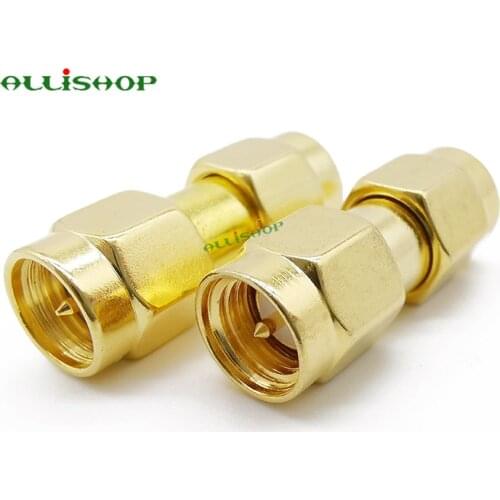 1 Pcs Gold Tone SMA Male to Male Plug RF Coaxial Adapter Connector plug to plug sma connectors ALLiSHOP