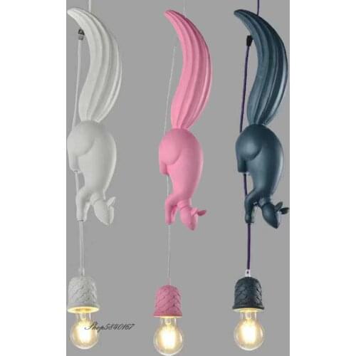 Nordic animal pendant light creative resin Squirrel hanging lamp for children room decor loft cafe shop suspension light fixture
