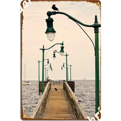 Birds On A Dock Metal Sign Club Party Plates Mural Design Tin Sign Posters