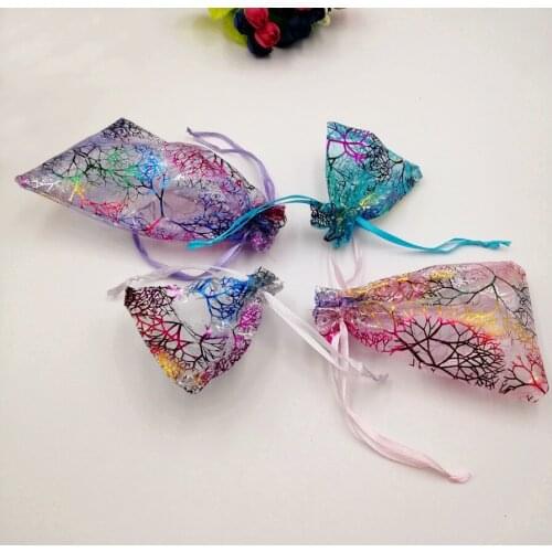 RUIDAY 7x9cm Organza Drawstring Gift Bag 100pcs Colorful Coral Jewelry Packaging Display Jewelry Pouches Gift Bags For Wedding