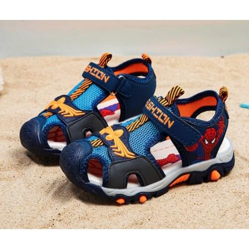 Summer Kid Shoes Brand Closed Toe Baby Boy Cartoon Spiderman Sandals Orthopedic Sport Pu Leather Girls Soft Toddler Beach Sandal