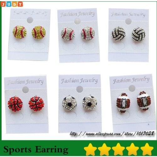 2019 Post Earring Studs Sofball Baseball Basketball Volleyball Soccer Football Cycling Skating Rhinestone Crystal Bling Sports