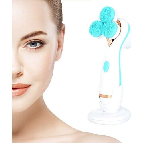 3 In 1 Electric Face Cleansing Brush USB Charging Silicone Sonic Face Spin Brush Set Facial Massage Deep Cleaning Skin Care Tool