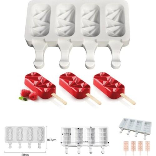 4 Hole Ice Cream Silicone Mold DIY Popsicle Making Tool Practical Popsicle Mold Creative Kitchen Accessories Non-stick Portable