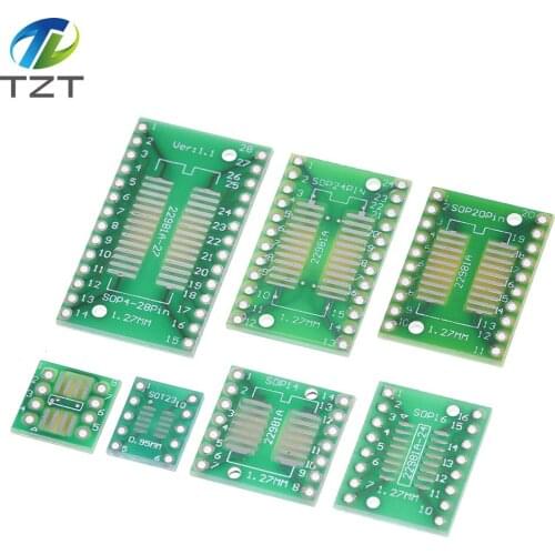 TZT 7pcs=7value* PCB Board Kit SMD Turn To DIP SOP MSOP SSOP TSSOP SOT23 8 10 14 16 20 24 28 SMT To DIP