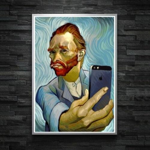 Funny Artwork of Van Gogh Selfie Canvas Posters Portrait Paintings on The Wall Art Decorative Pictures Modern Home Room Decor