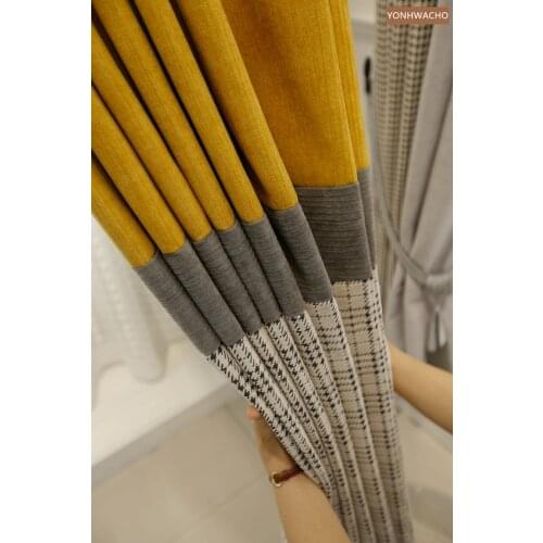 Custom curtain Pastoral modern minimalist living room balcony chenille yellow cloth blackout curtain tulle drape C826