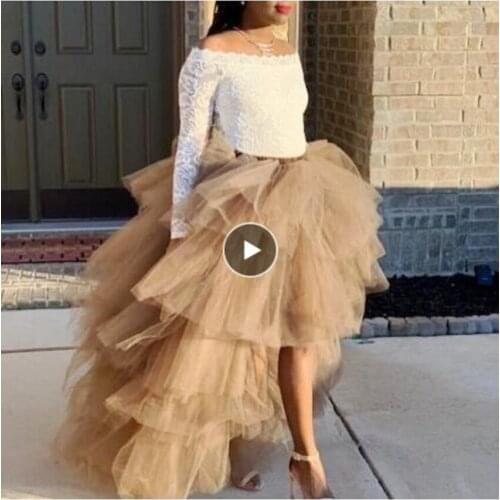 Color Free Fashion Emerald Green Ruffles Tiered High Low Tutu Skirts Puffy Elastic Tutu Long Prom Gowns Vestidos