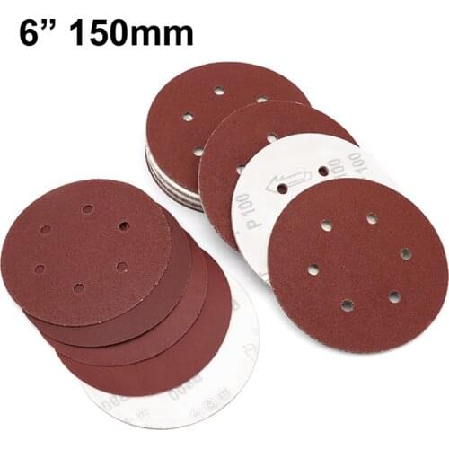 10pcs 6 Inch 150mm Round Sandpaper Six Hole Disk Sand Sheets Grit 40-800 Hook and Loop Sanding Disc Polishing sheets
