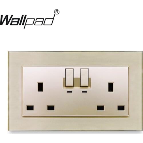 13A UK Switched Socket Wallpad Gold Crystal Glass Panel 110V-250V 146*86mm UK Standard Wall Power Outlet