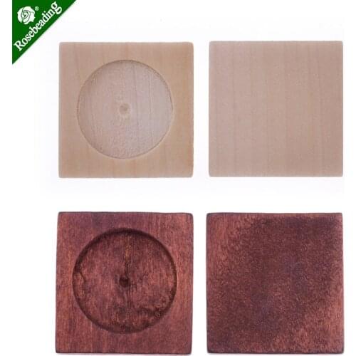 20pcs 25mm/1 inch Wood Square Pendant tray,wood bracelet settings Bezel,Bezels Trays